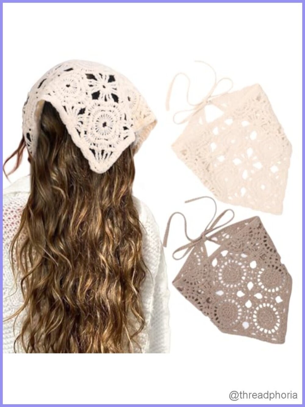 Crochet Hair Bandanas Headscarf for Women Boho Hair Scarf Adjustable 2 Pack